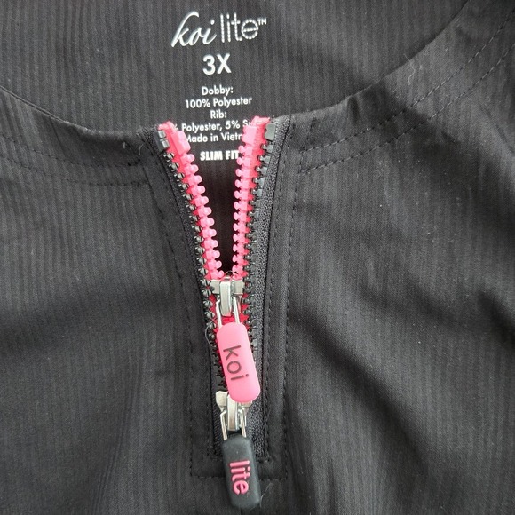 Koi Lite Womens 3X Black Dobby Rib Slim Fit Scrub Top Zip Neck Pockets - Picture 4 of 8